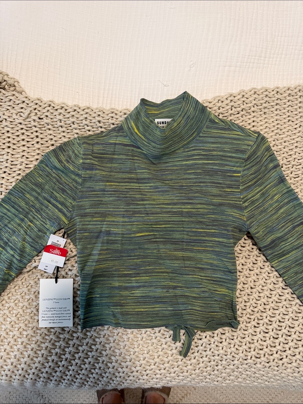 Aritzia green striped crop top with open back